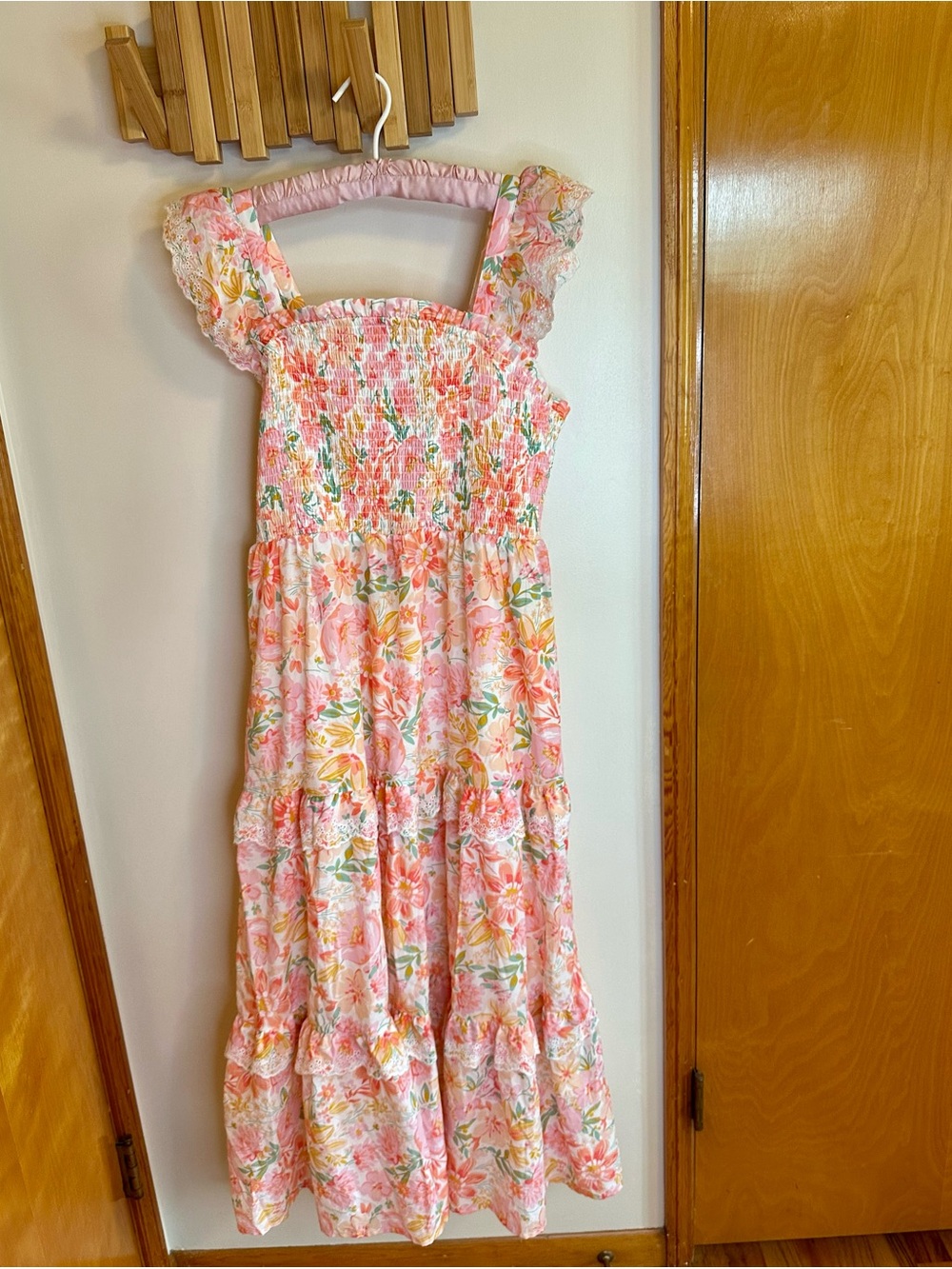 Haute Hippie Pink Floral Tiered Cotton Sundress with Ruffled Straps - Size 10